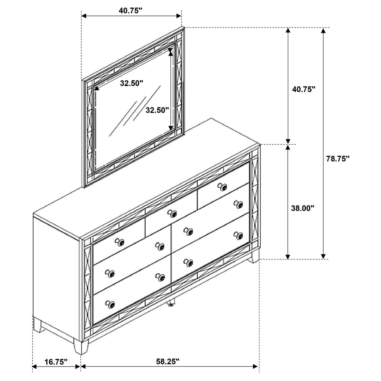 Leighton Metallic Mercury 7-Drawer Dresser With Mirror