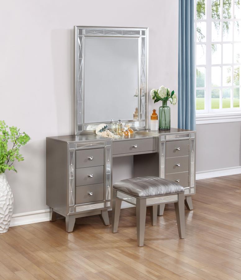 Leighton Metallic Mercury Vanity Table Set With Stool