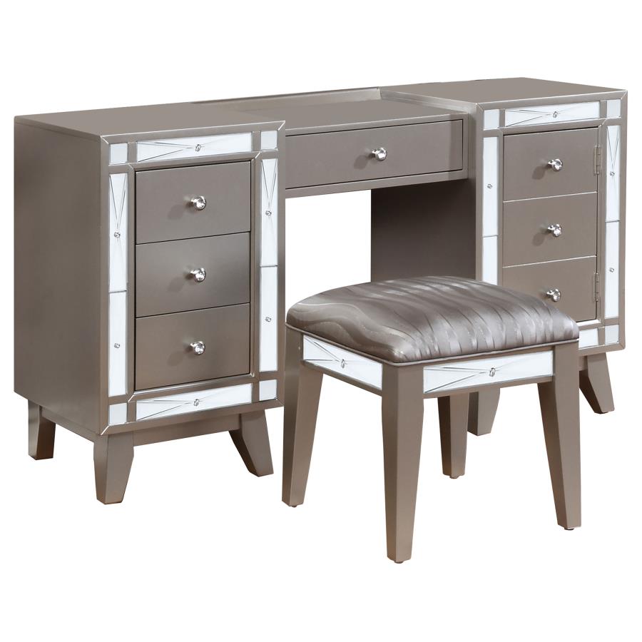 Leighton Vanity Desk And Stool Metallic Mercury