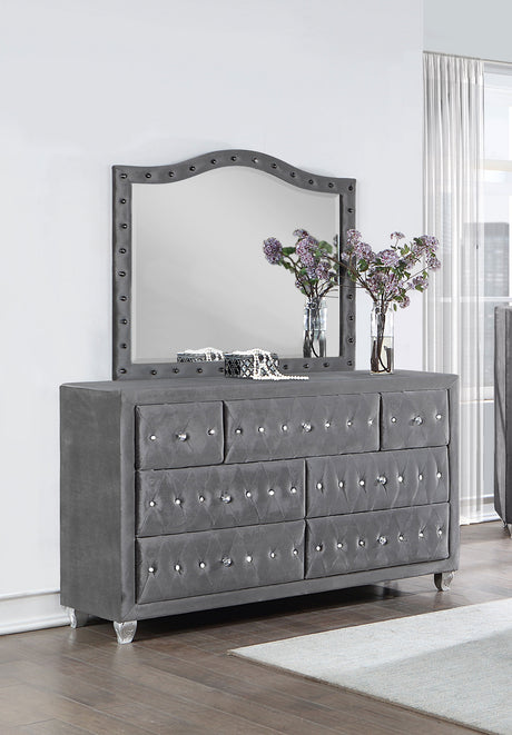 Deanna Grey 7-Drawer Upholstered Dresser With Mirror