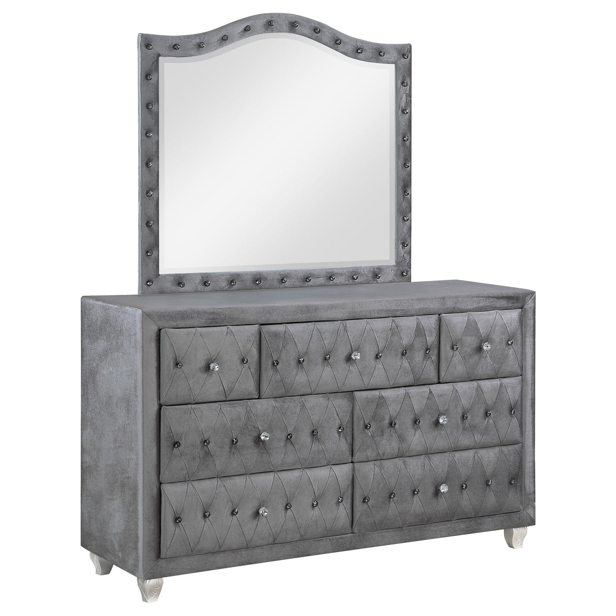 Deanna Grey 7-Drawer Upholstered Dresser With Mirror