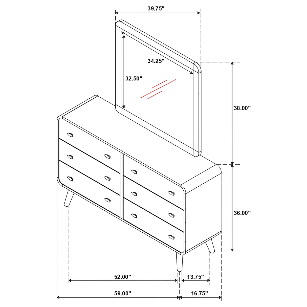 Robyn Dark Walnut 6-Drawer Dresser With Mirror