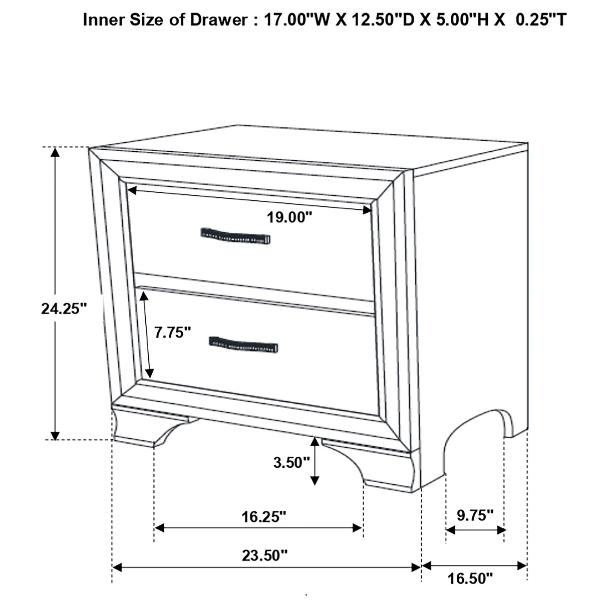 Beaumont 2-Drawer Rectangular Nightstand Champagne