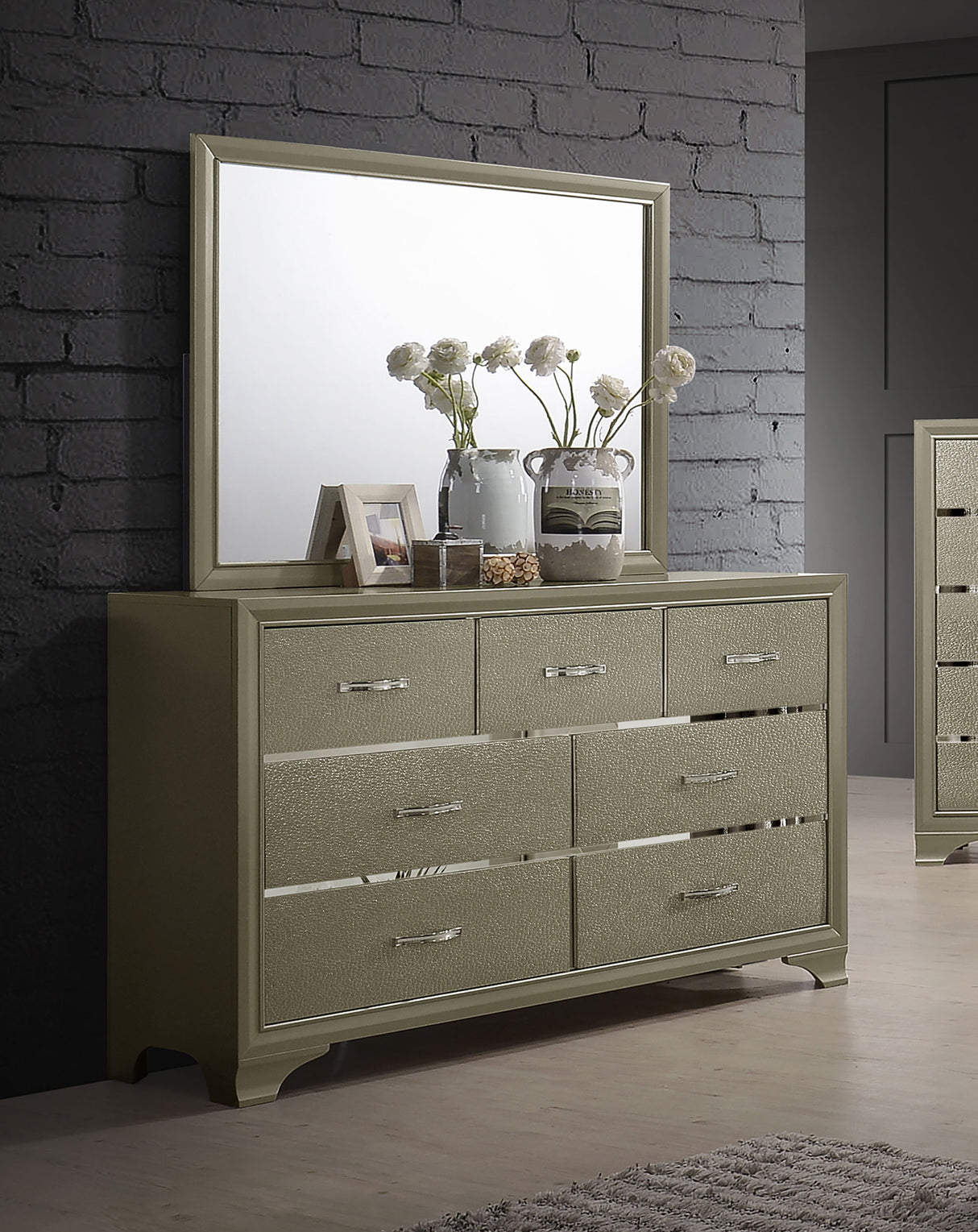 Beaumont Champagne 7-Drawer Dresser With Mirror