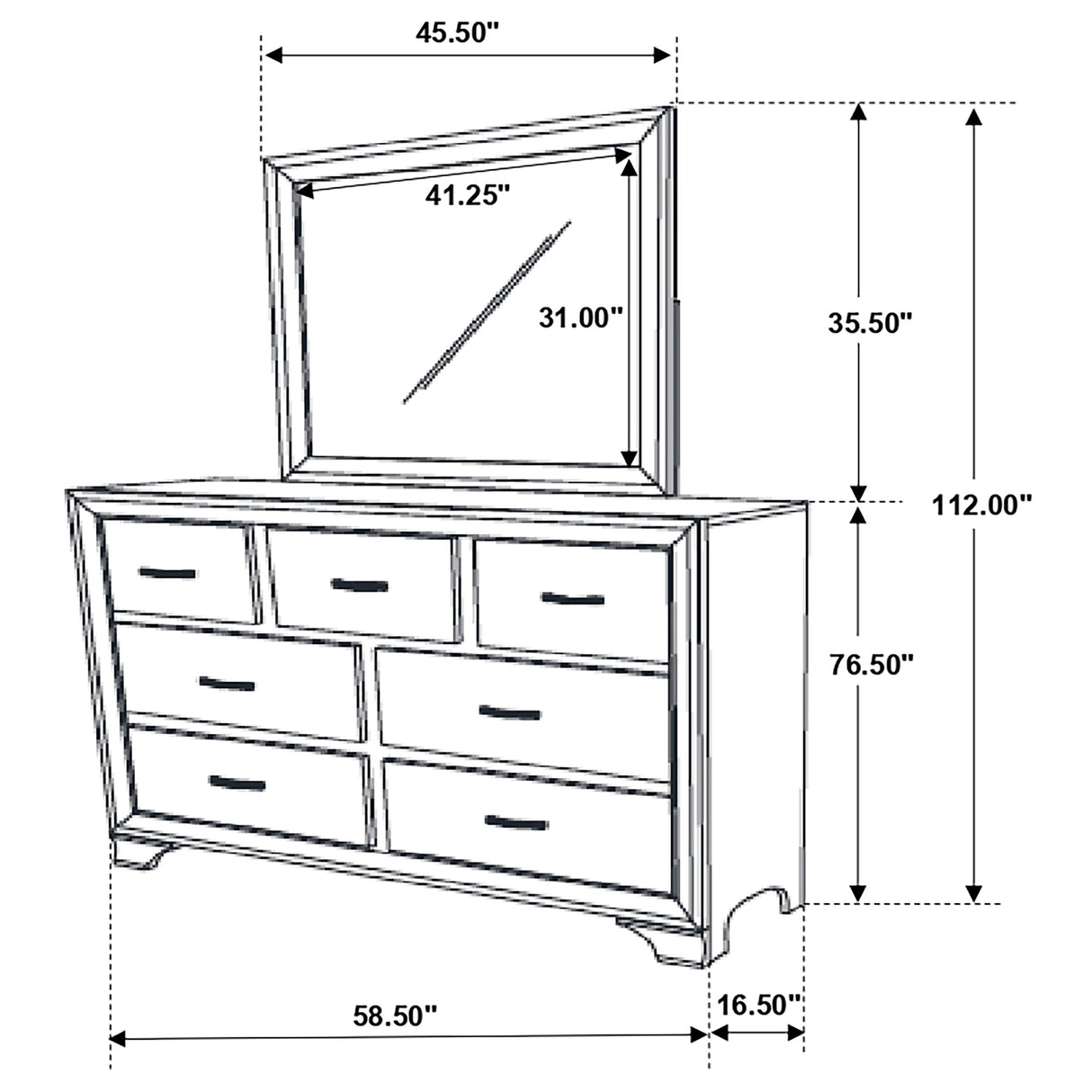 Beaumont Champagne 7-Drawer Dresser With Mirror