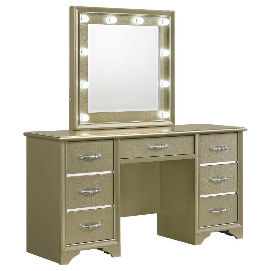 Beaumont Champagne 7-Drawer Vanity Set With Lighting