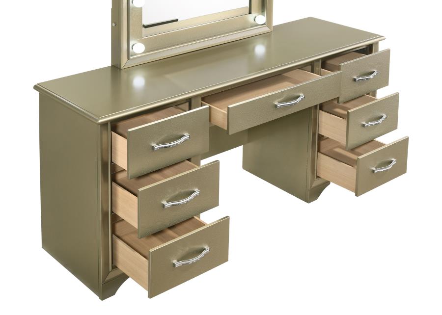 Beaumont Champagne 7-Drawer Vanity Set With Lighting