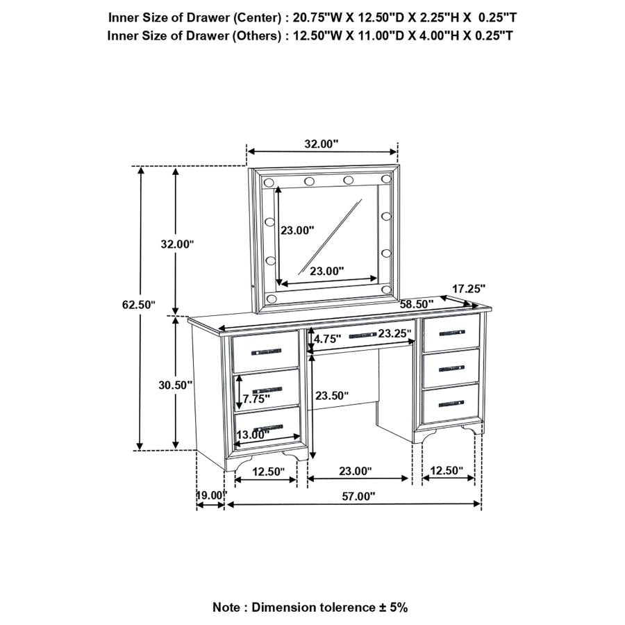 Beaumont Champagne 7-Drawer Vanity Set With Lighting