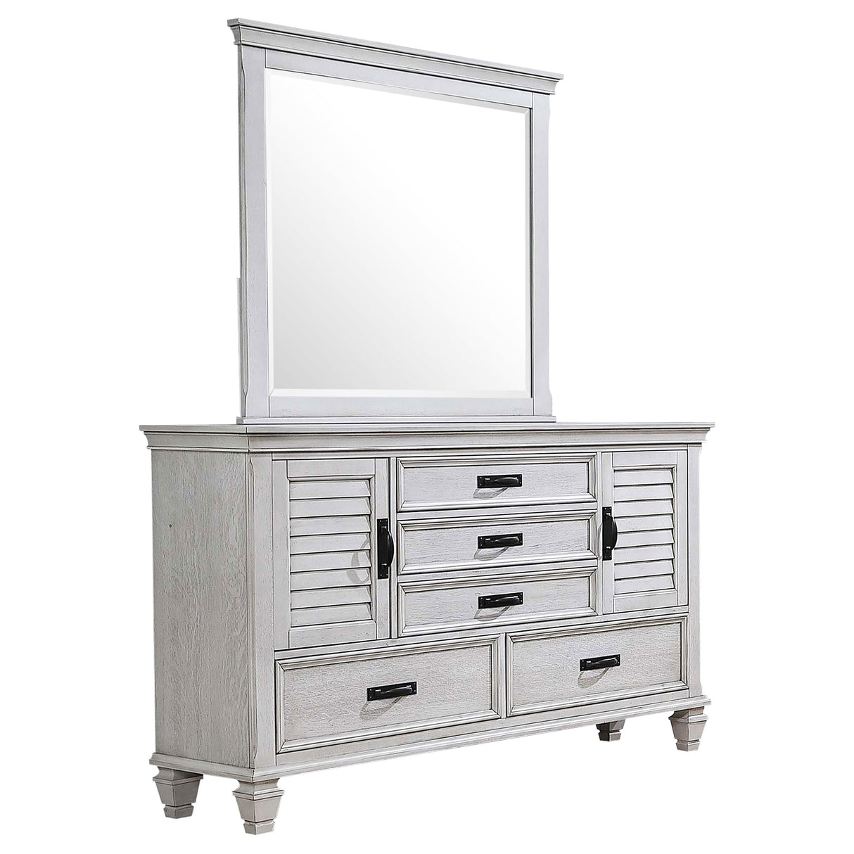 Franco Distressed White 5-Drawer Dresser With Mirror