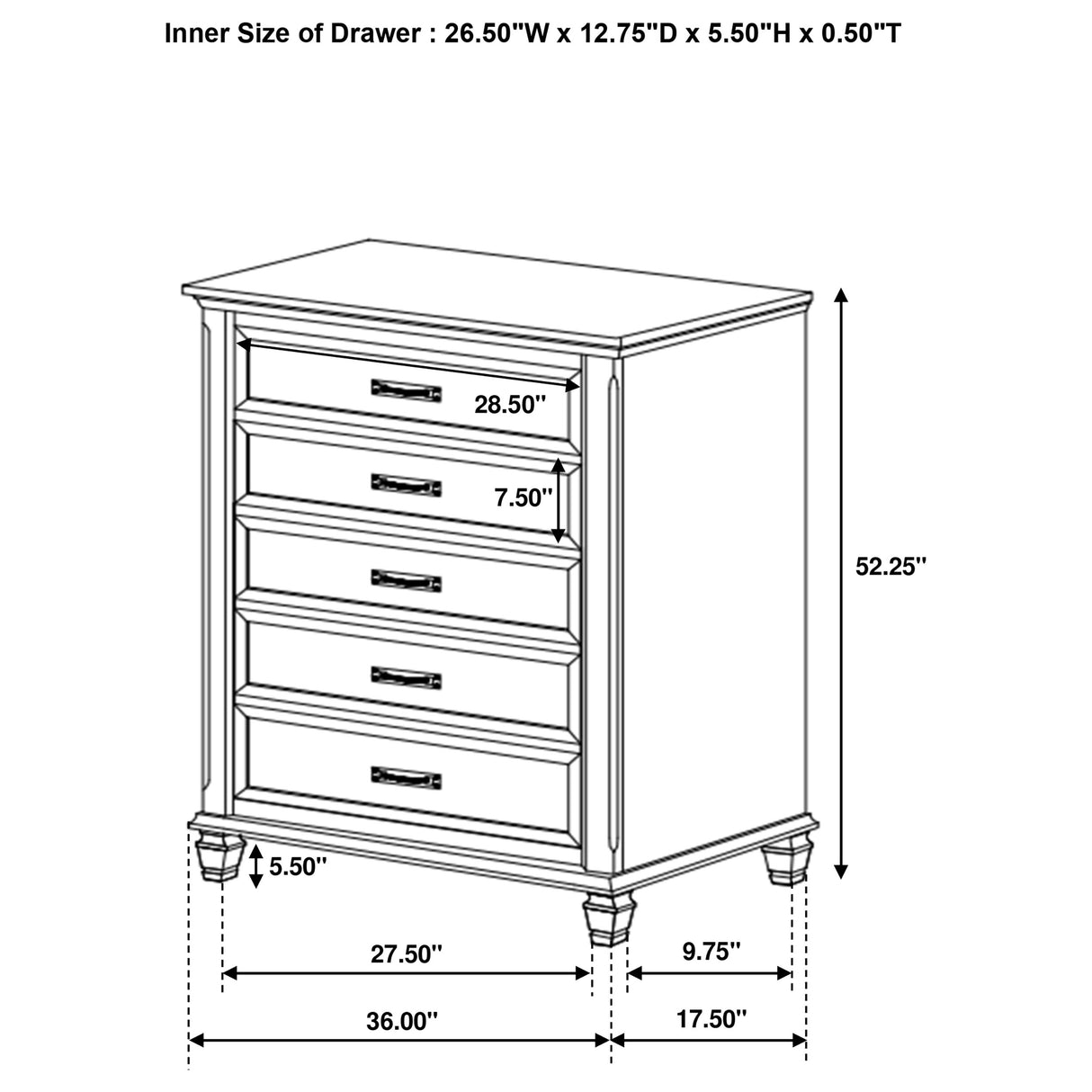 Franco 5-Drawer Chest Antique White