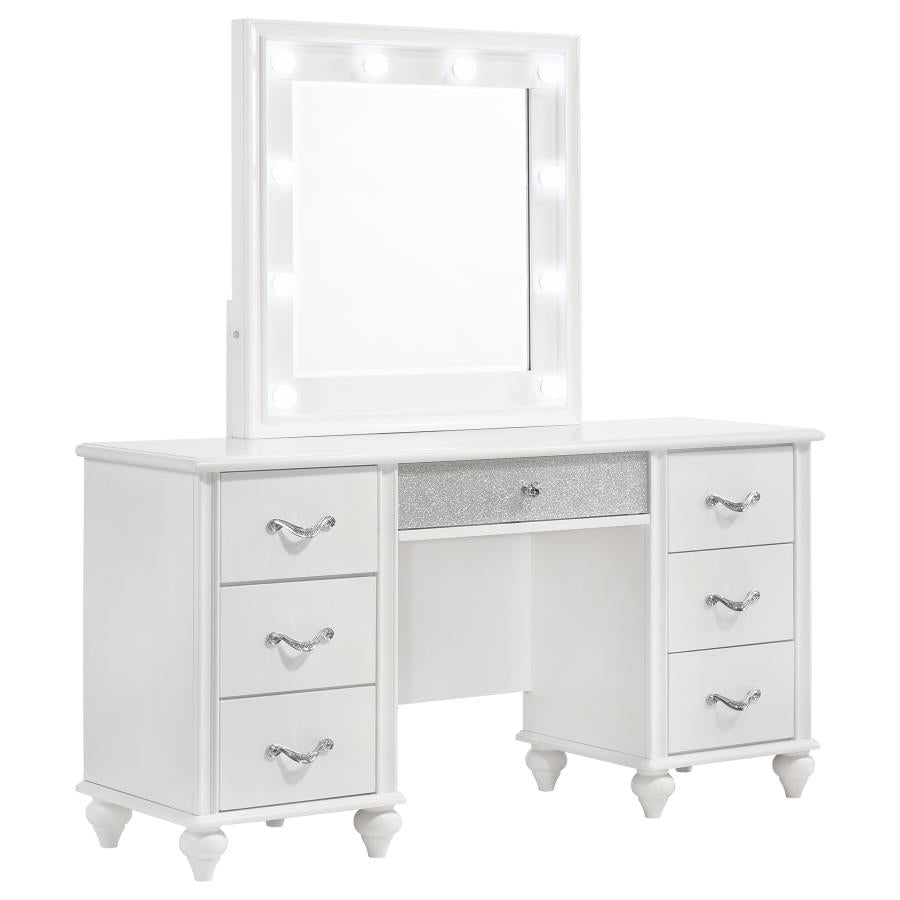 Barzini White 7-Drawer Vanity Set With Lighting