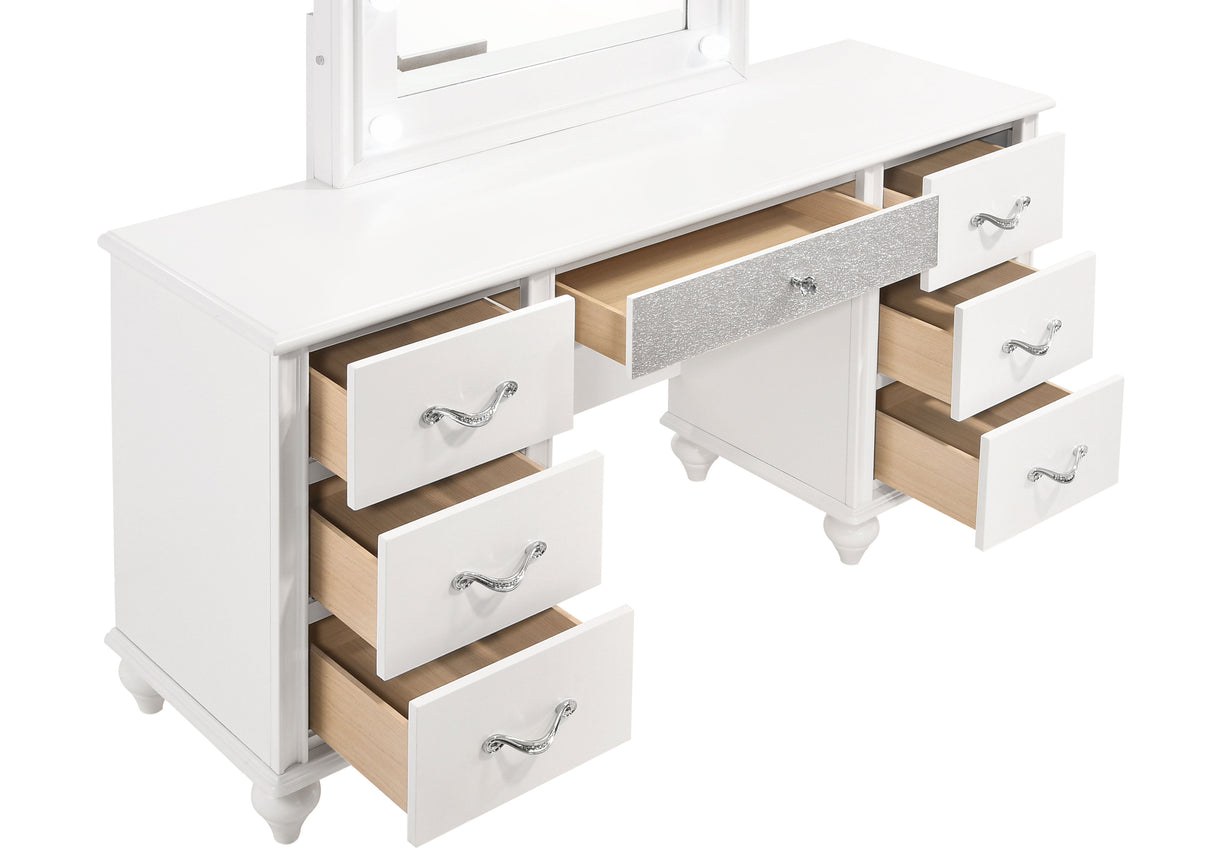 Barzini White 7-Drawer Vanity Set With Lighting