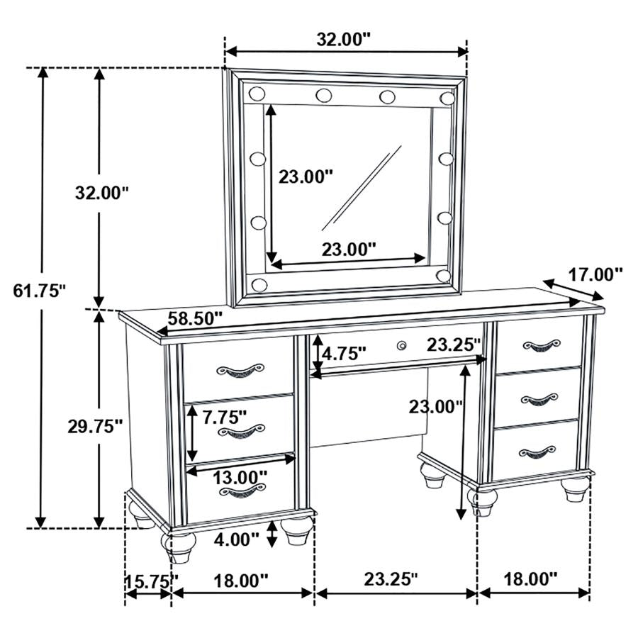 Barzini White 7-Drawer Vanity Set With Lighting