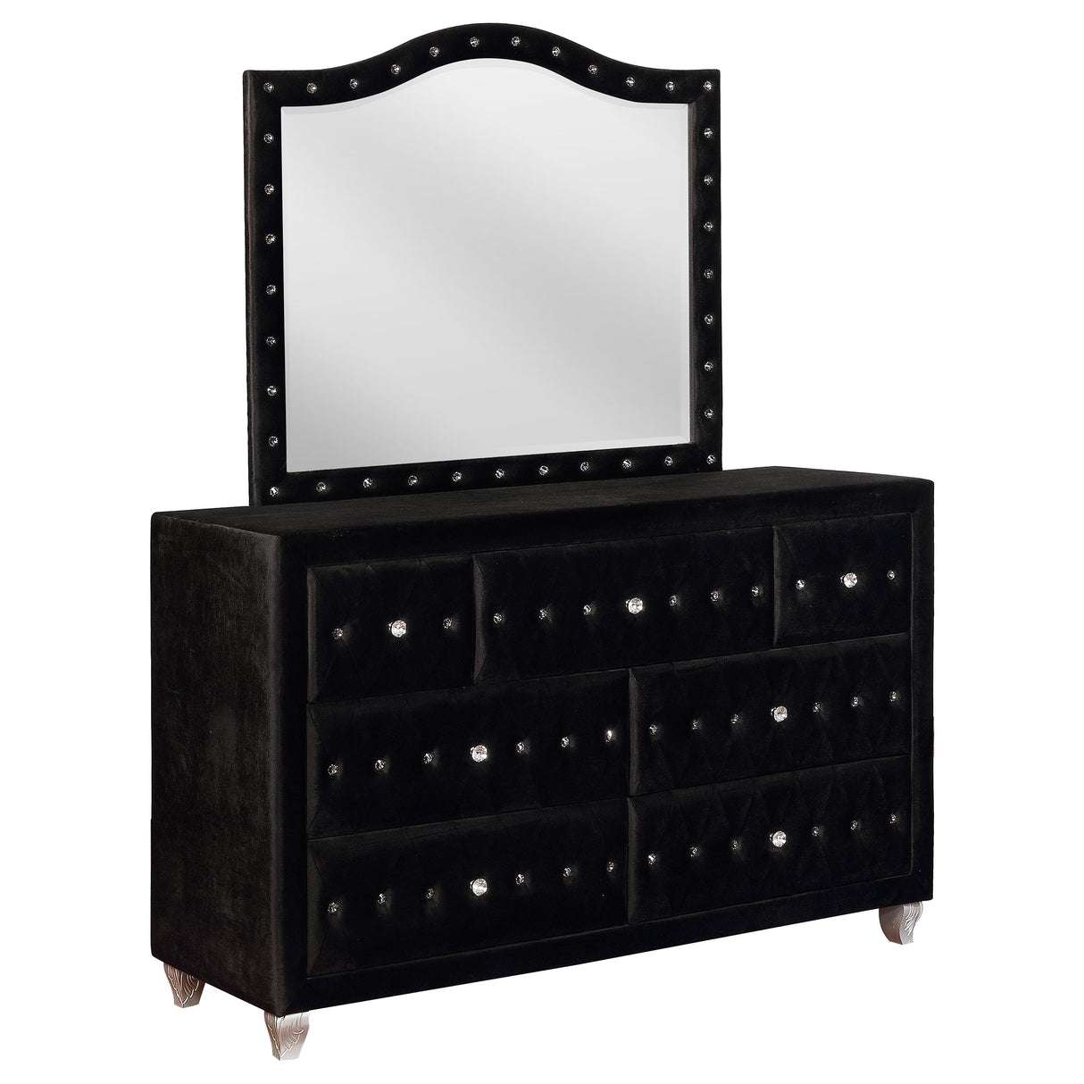 Deanna Black 7-Drawer Upholstered Dresser With Mirror