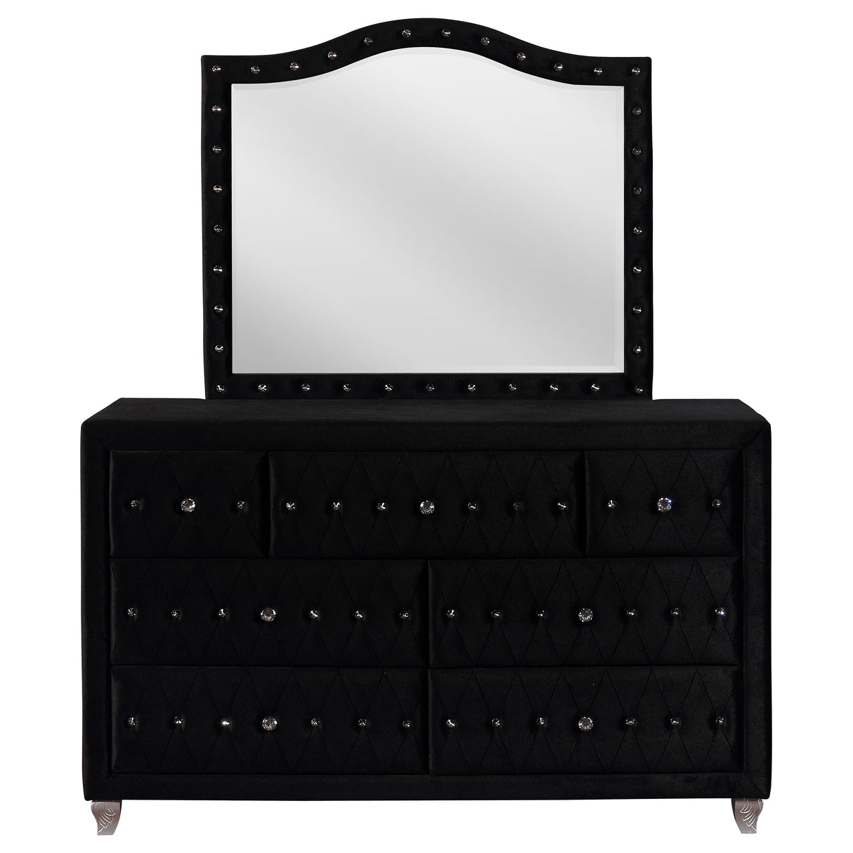 Deanna Black 7-Drawer Upholstered Dresser With Mirror