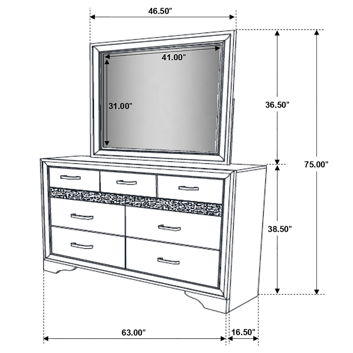 Miranda Black 7-Drawer Dresser With Mirror