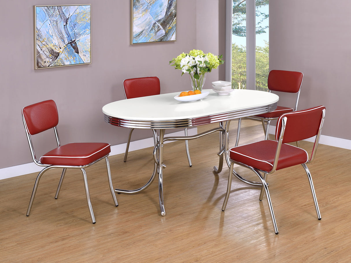 Retro White 5-Piece Oval Dining Table Set And Red