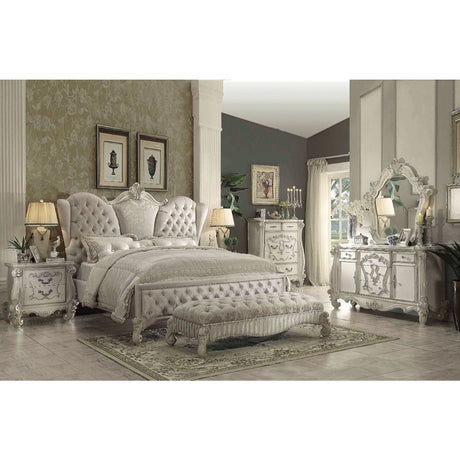 Versailles Ivory Velvet & Bone White Finish Eastern King Bed