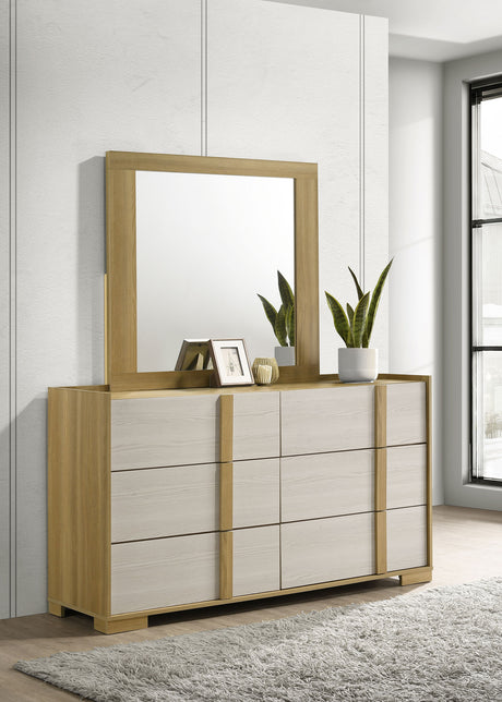 Hyland Natural/White 6-Drawer Dresser With Mirror Natural