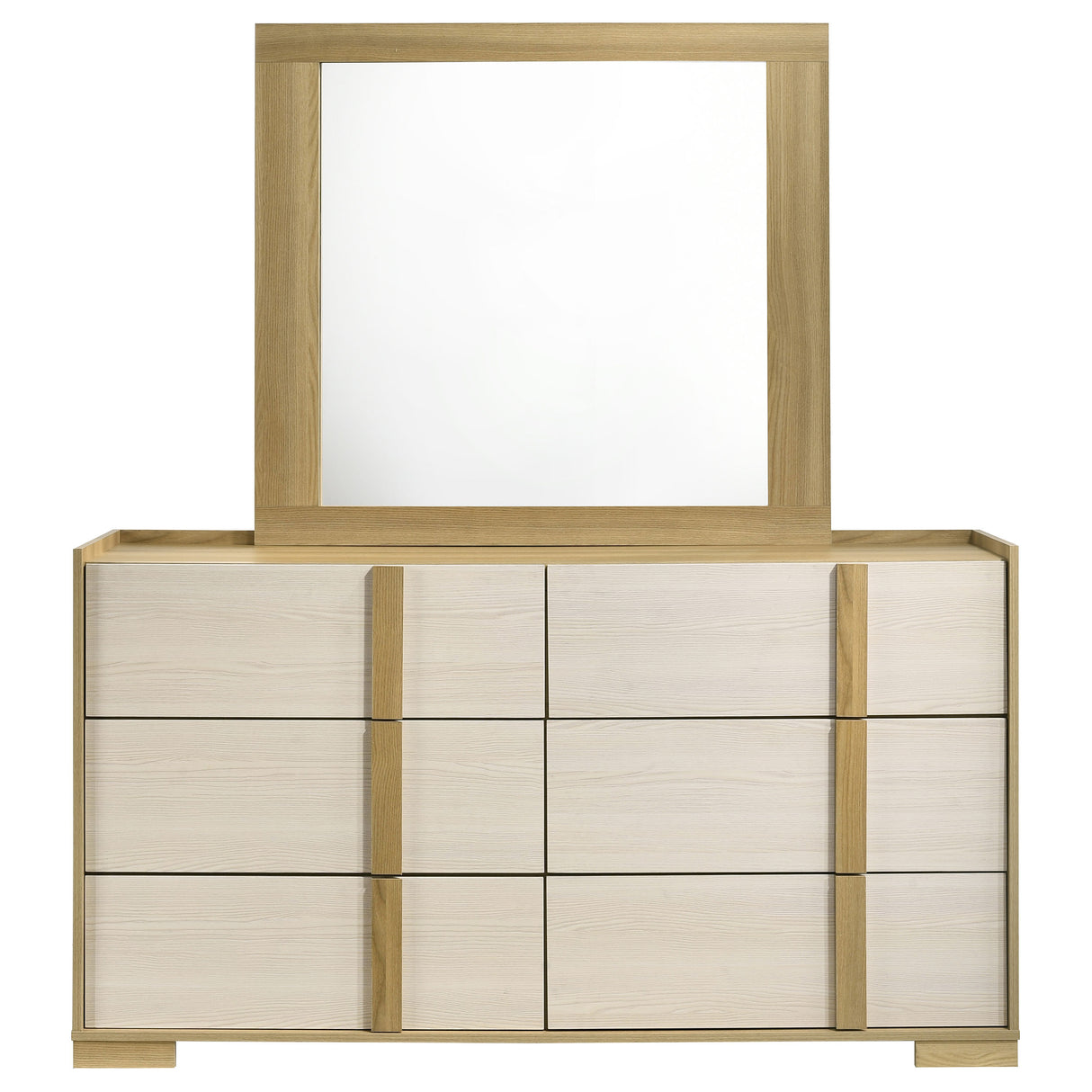 Hyland Natural/White 6-Drawer Dresser With Mirror Natural