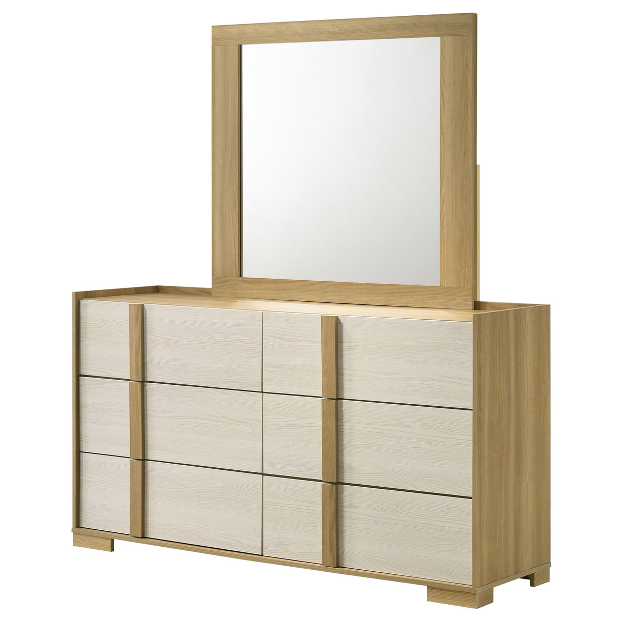 Hyland Natural/White 6-Drawer Dresser With Mirror Natural