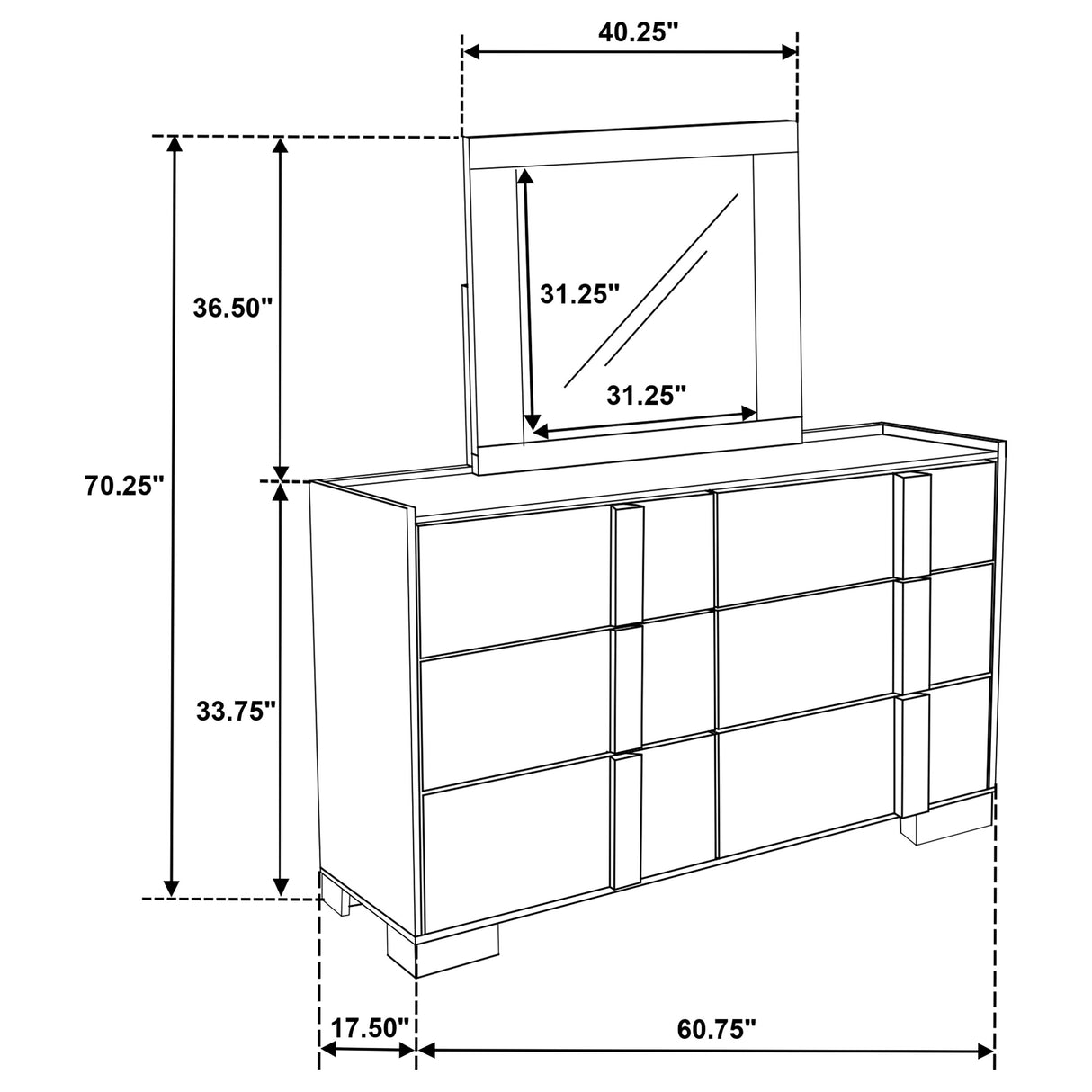 Hyland Natural/White 6-Drawer Dresser With Mirror Natural