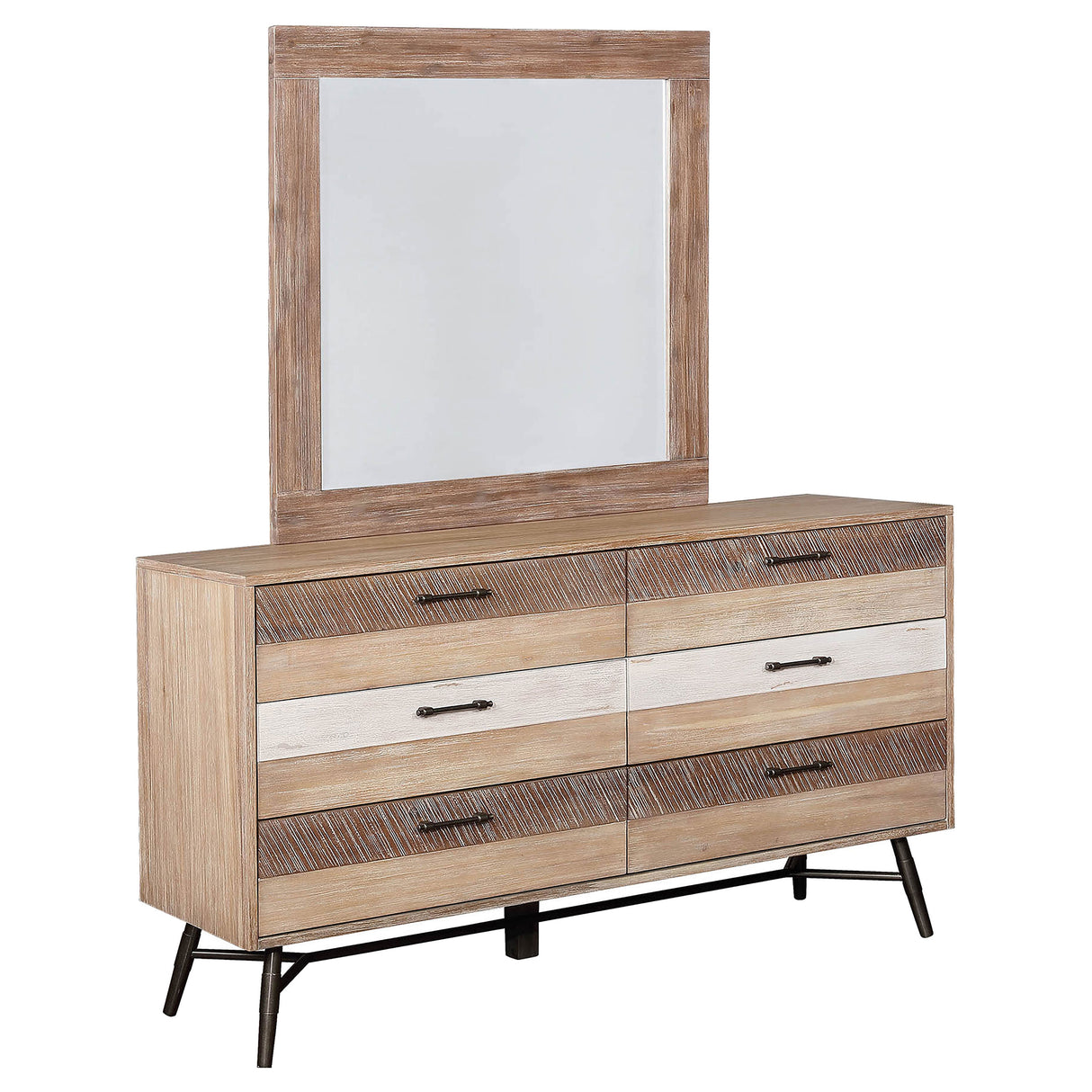 Marlow Rough Sawn Multi 6-Drawer Dresser With Mirror