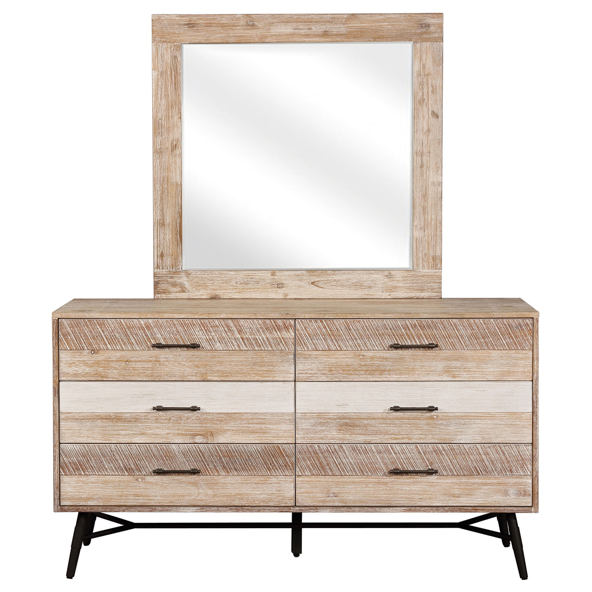 Marlow Rough Sawn Multi 6-Drawer Dresser With Mirror