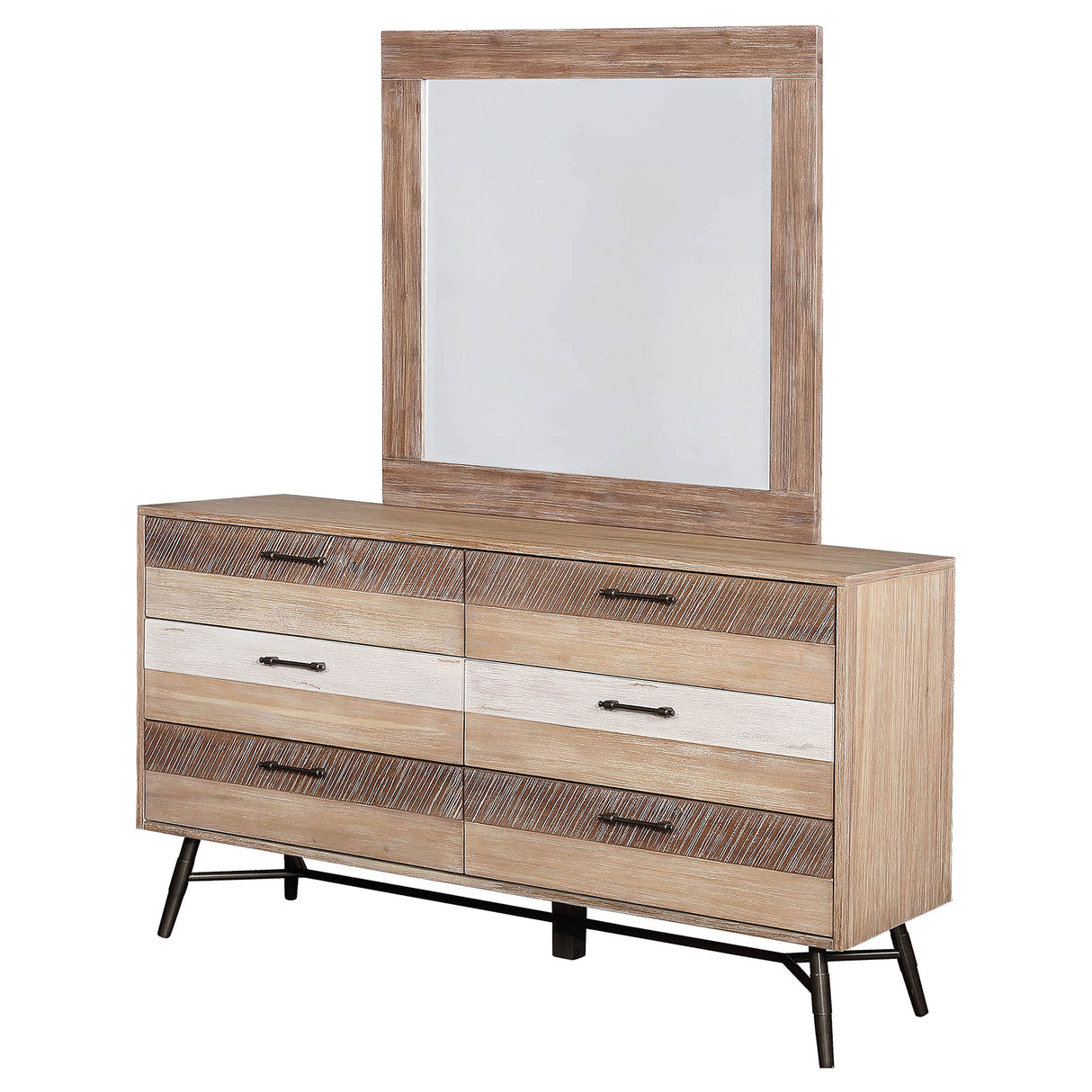 Marlow Rough Sawn Multi 6-Drawer Dresser With Mirror