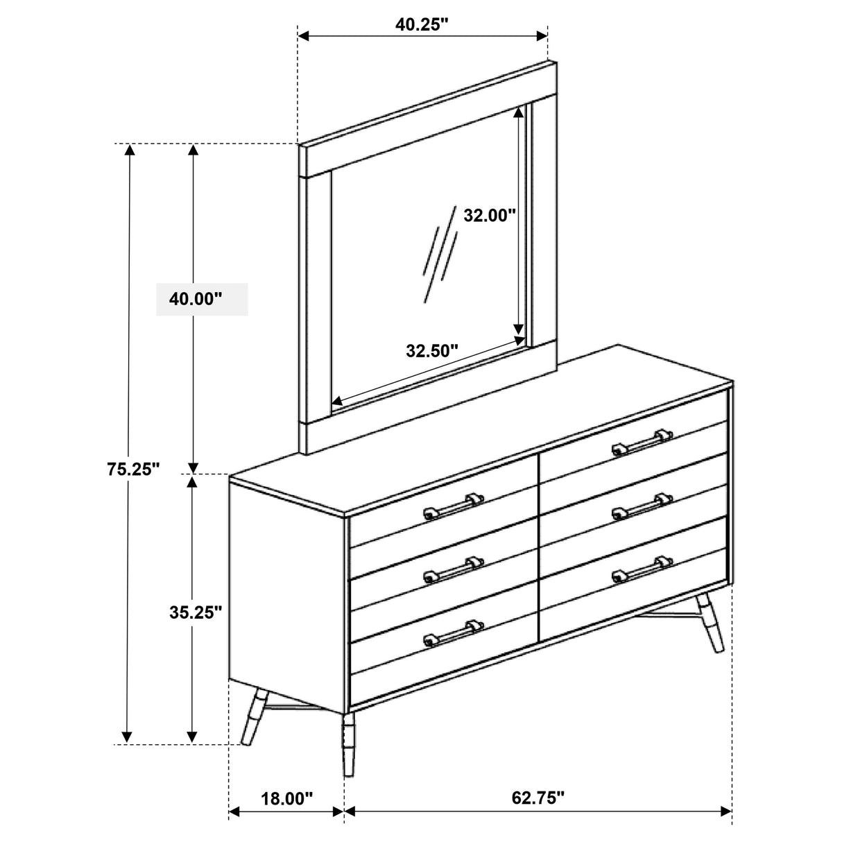 Marlow Rough Sawn Multi 6-Drawer Dresser With Mirror