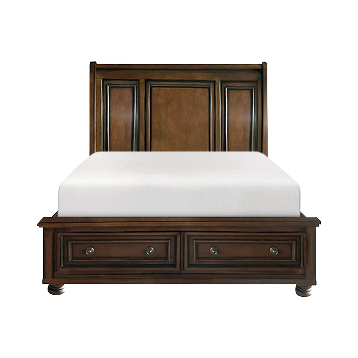 Cumberland Brown Cherry Eastern King Sleigh Platform Bed With Footboard Storage