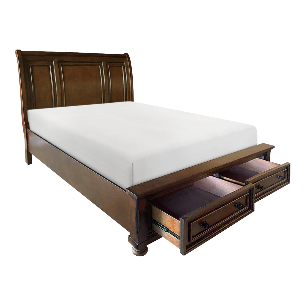 Cumberland Brown Cherry Full Sleigh Platform Bed With Footboard Storage