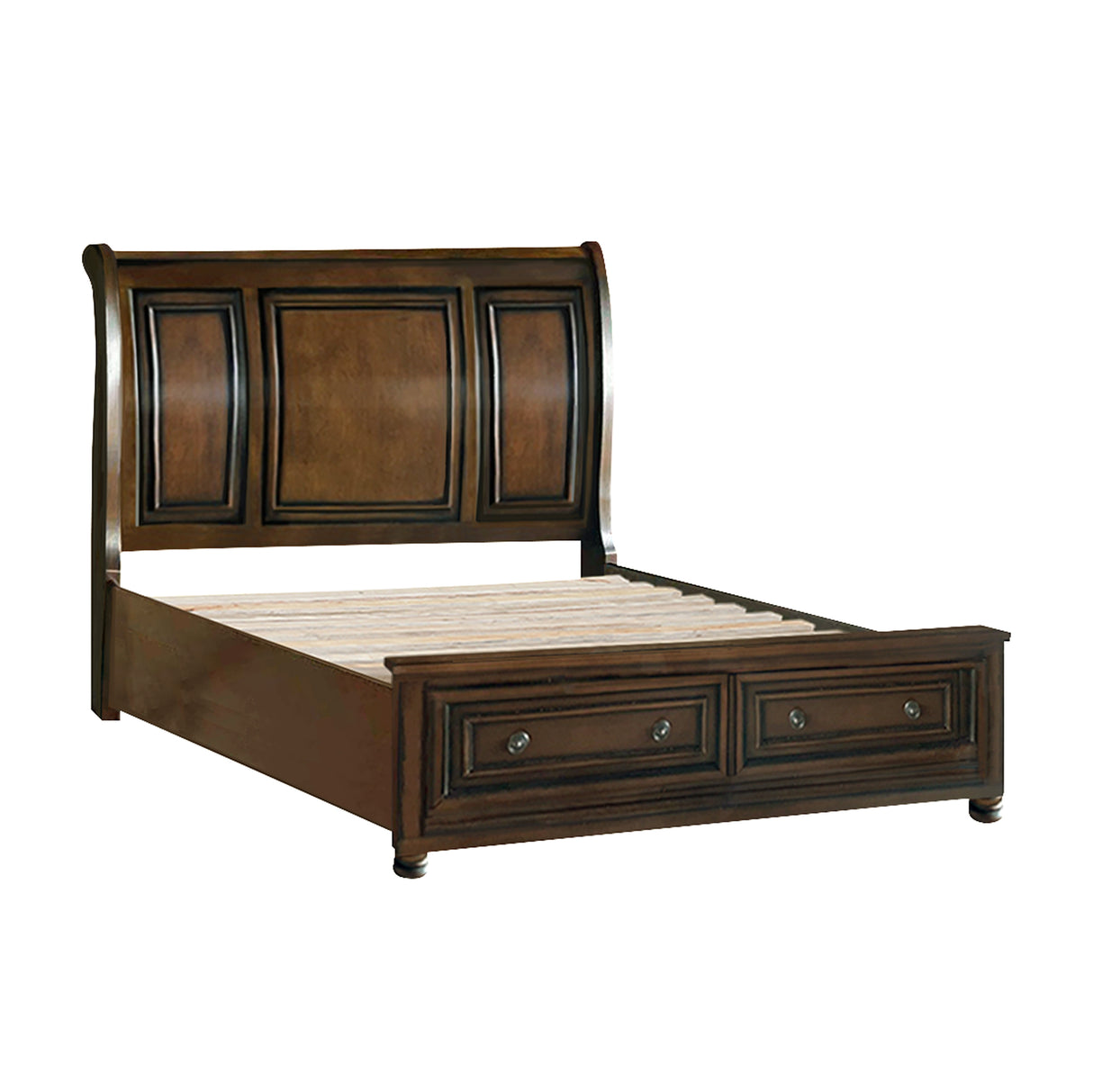 Cumberland Brown Cherry Eastern King Sleigh Platform Bed With Footboard Storage