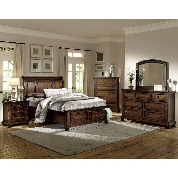 Cumberland Brown Cherry Full Sleigh Platform Bed With Footboard Storage