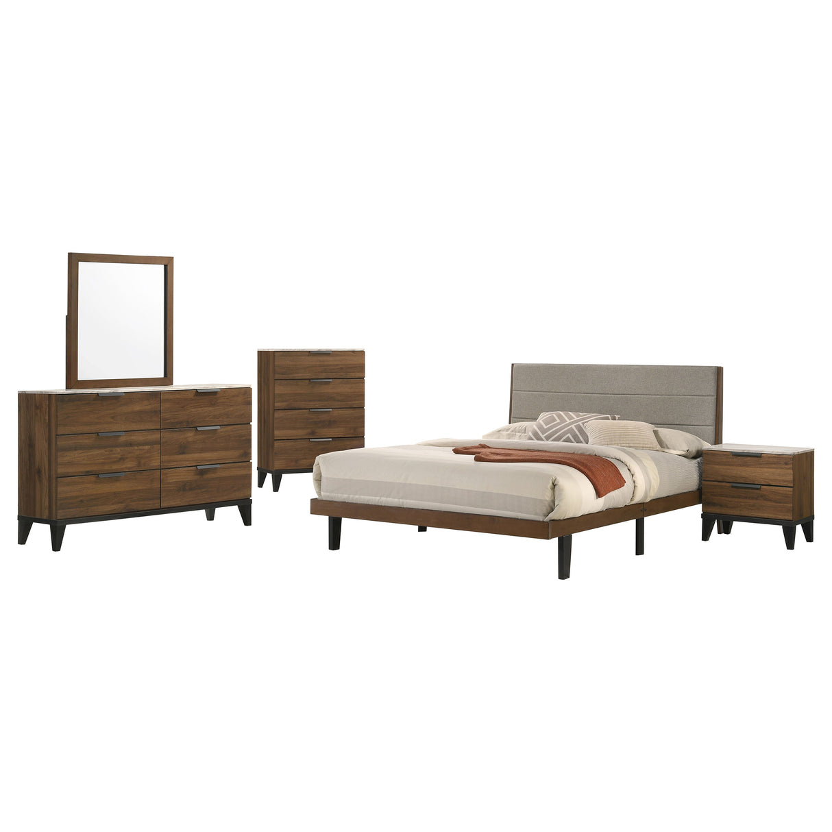 Mays Walnut 5-Piece Queen Bedroom Set