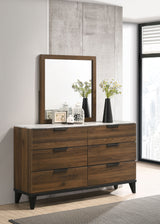 Mays Walnut 6-Drawer Dresser With Mirror