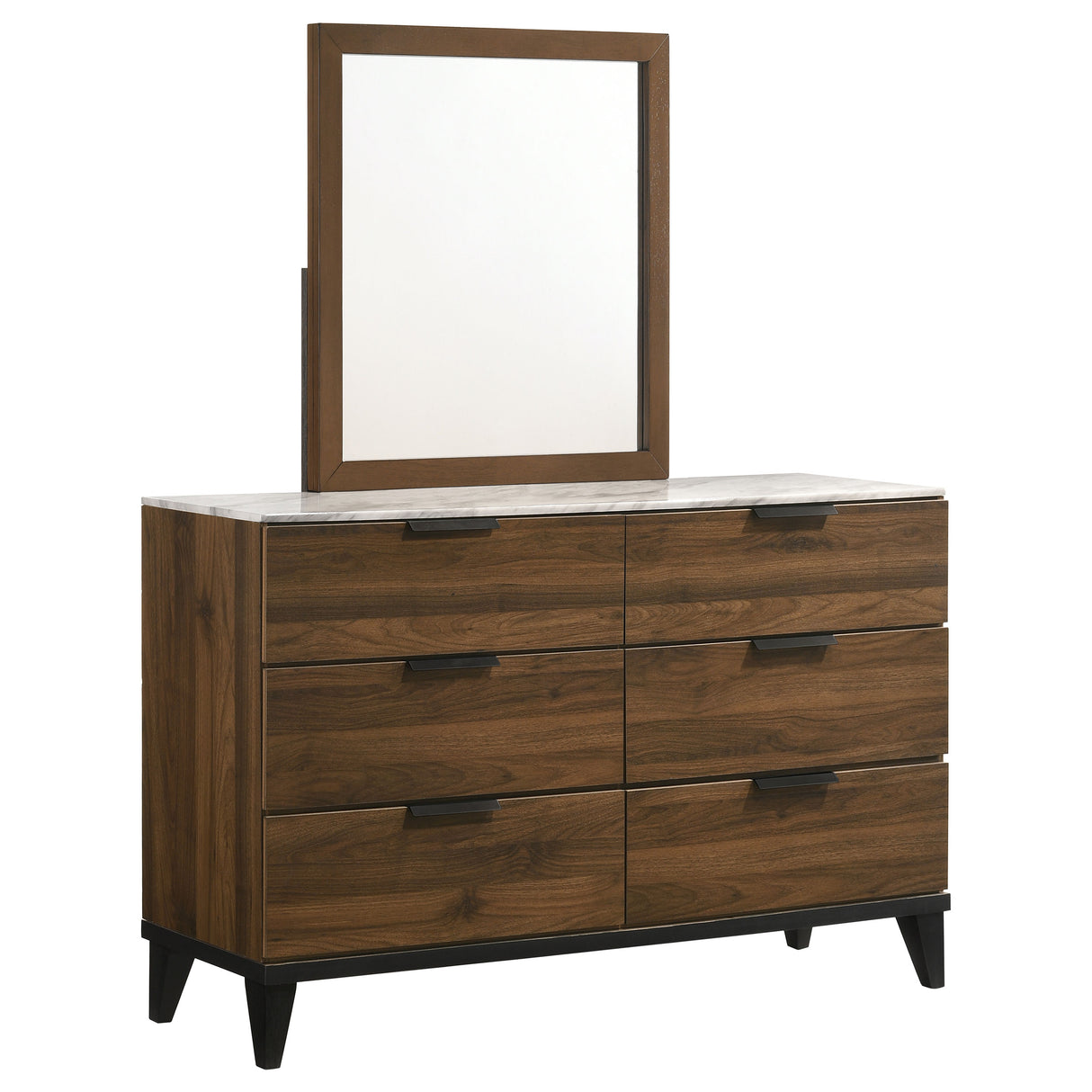 Mays Walnut 6-Drawer Dresser With Mirror