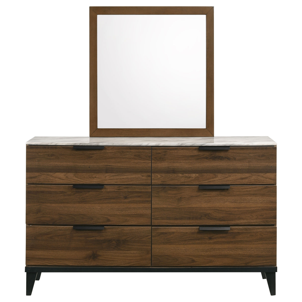 Mays Walnut 6-Drawer Dresser With Mirror