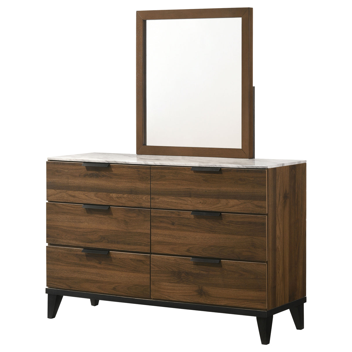 Mays Walnut 6-Drawer Dresser With Mirror