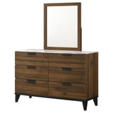 Mays Walnut 6-Drawer Dresser With Mirror