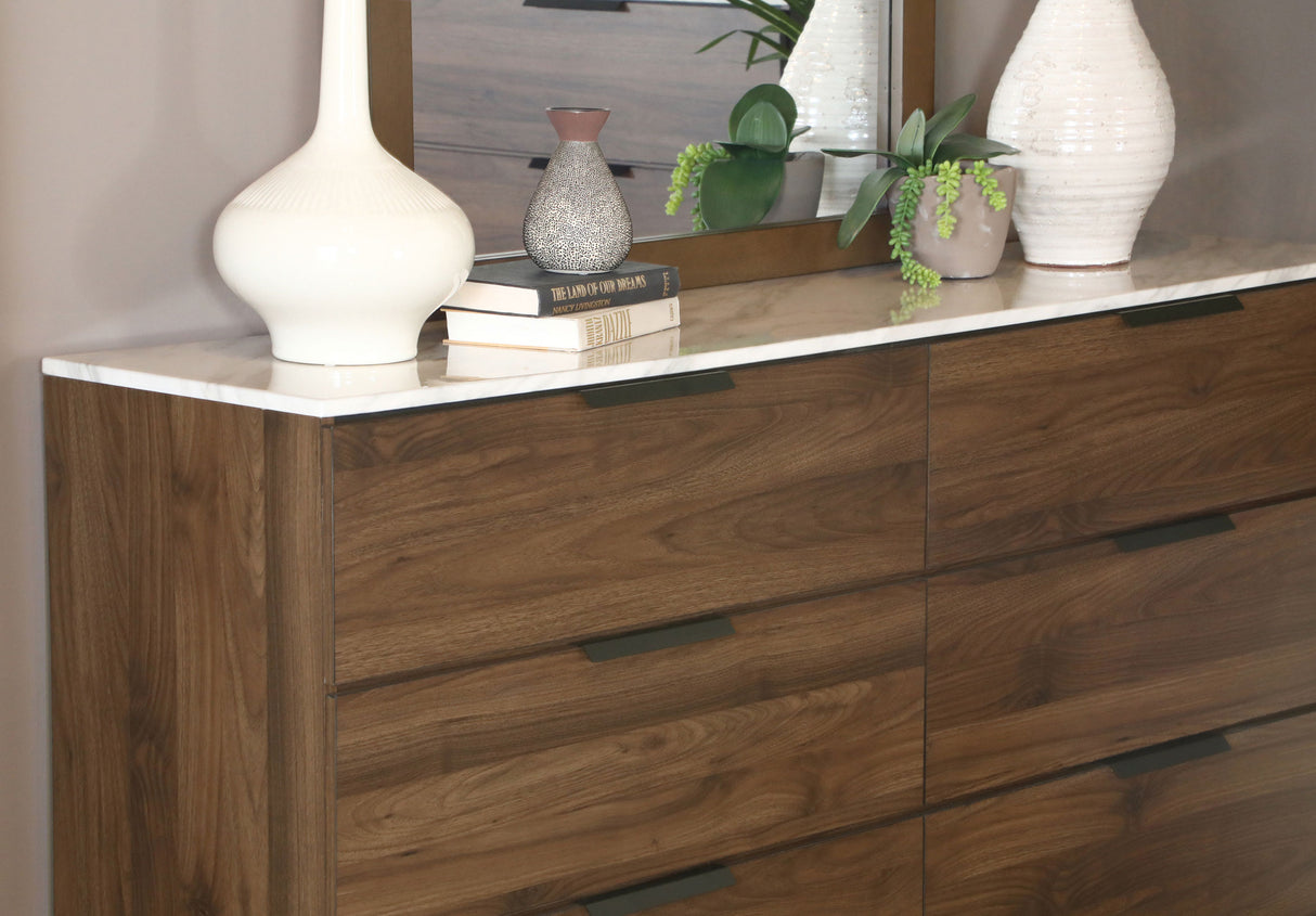 Mays Walnut 6-Drawer Dresser With Mirror