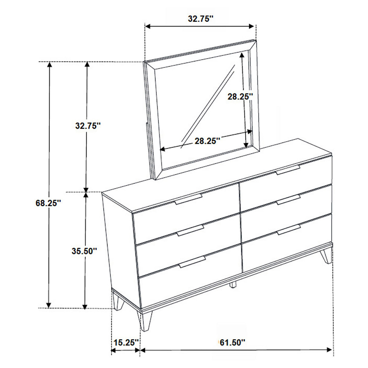 Mays Walnut 6-Drawer Dresser With Mirror