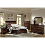 Cumberland Brown Cherry Queen Sleigh Platform Bed With Footboard Storage