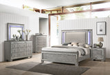 Antares Fabric & Light Gray Oak Finish Eastern King Bed