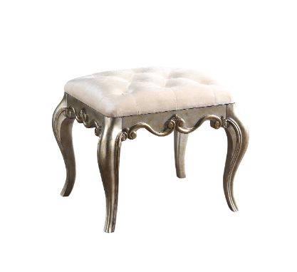 Esteban Ivory Velvet & Antique Champagne Finish Vanity Stool