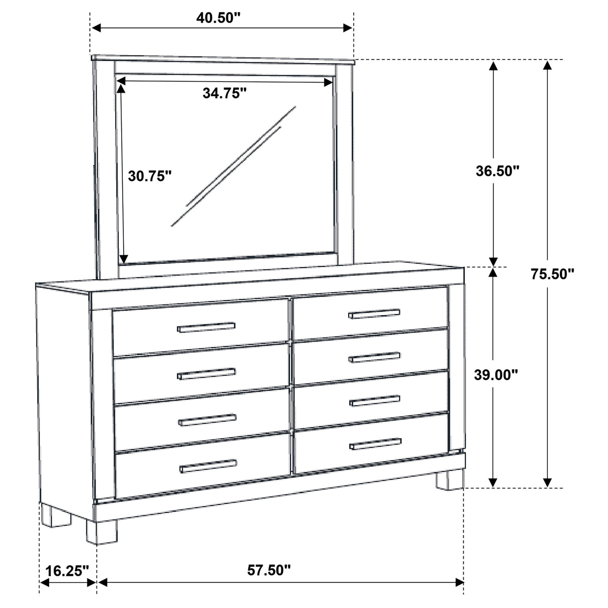 Woodmont Rustic Golden Brown 8-Drawer Dresser With Mirror