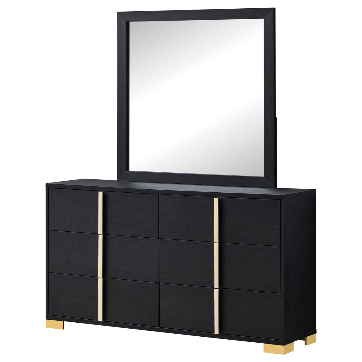 Marceline Black 6-Drawer Dresser With Mirror