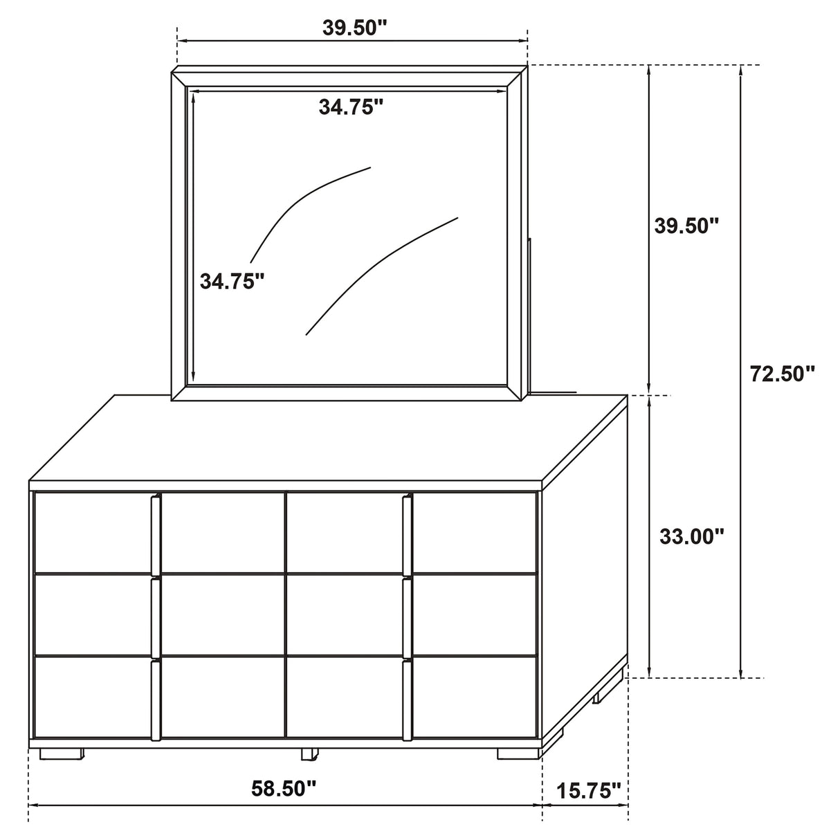 Marceline Black 6-Drawer Dresser With Mirror