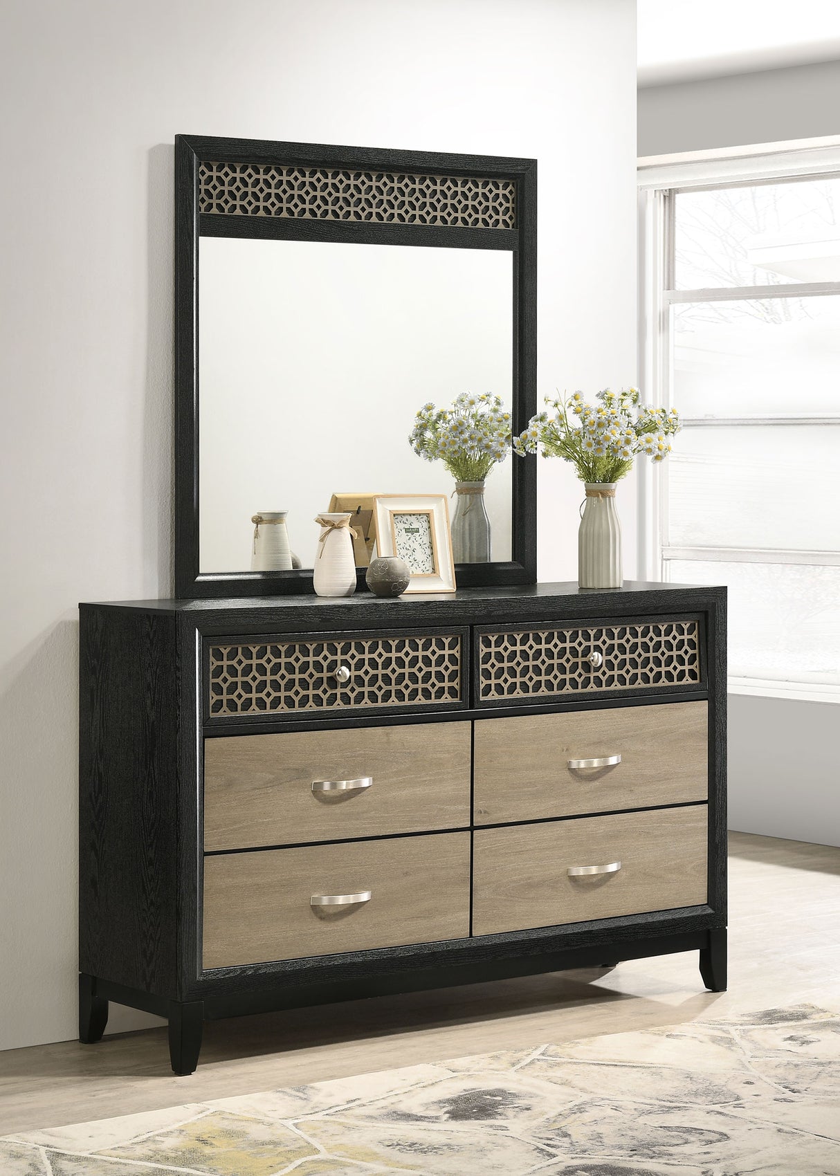 Valencia Black 6-Drawer Dresser With Mirror