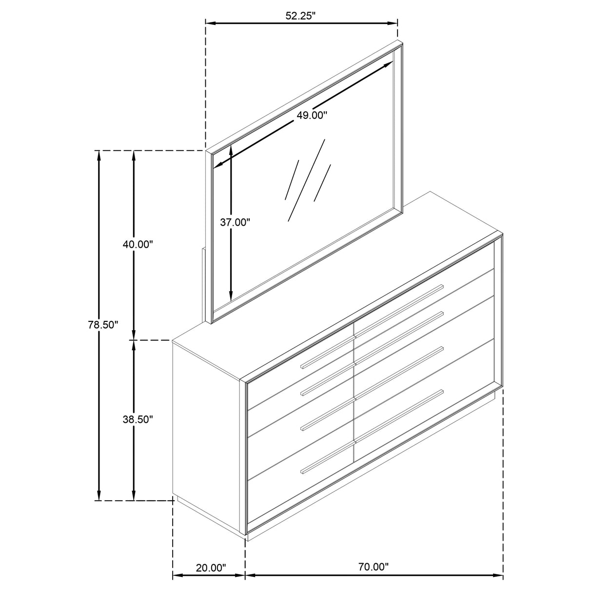 Durango Washed Oak 8-Drawer Dresser And Mirror